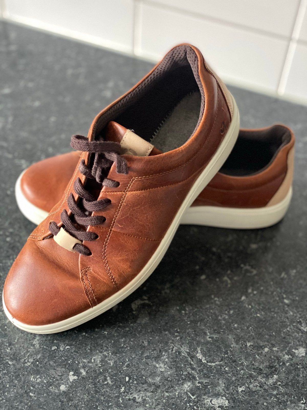 Ecco heren schoenen maat 41 - Cognac leer, Ophalen of Verzenden, Zo goed als nieuw, Bruin, Sneakers of Gympen