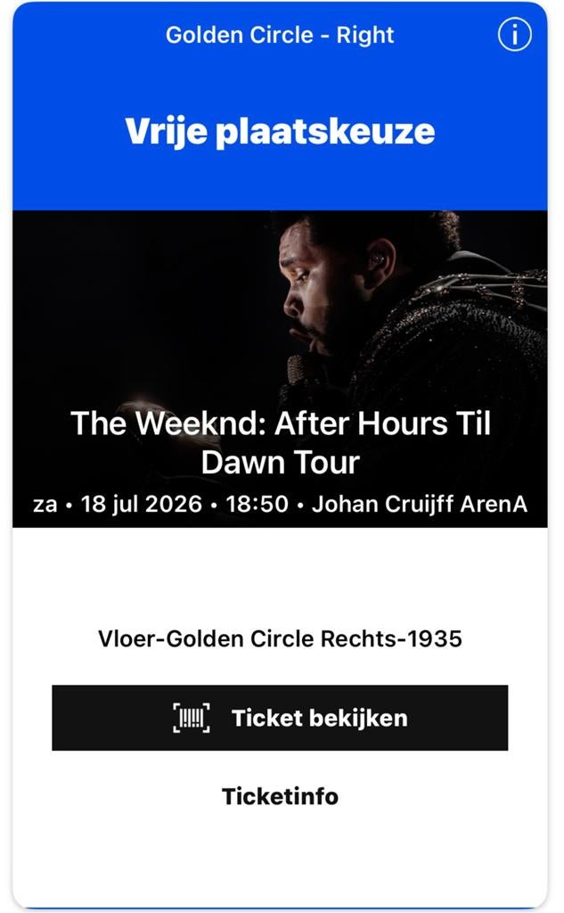 Weeknd Golden Circle ticket 1x, Eén persoon, Juli