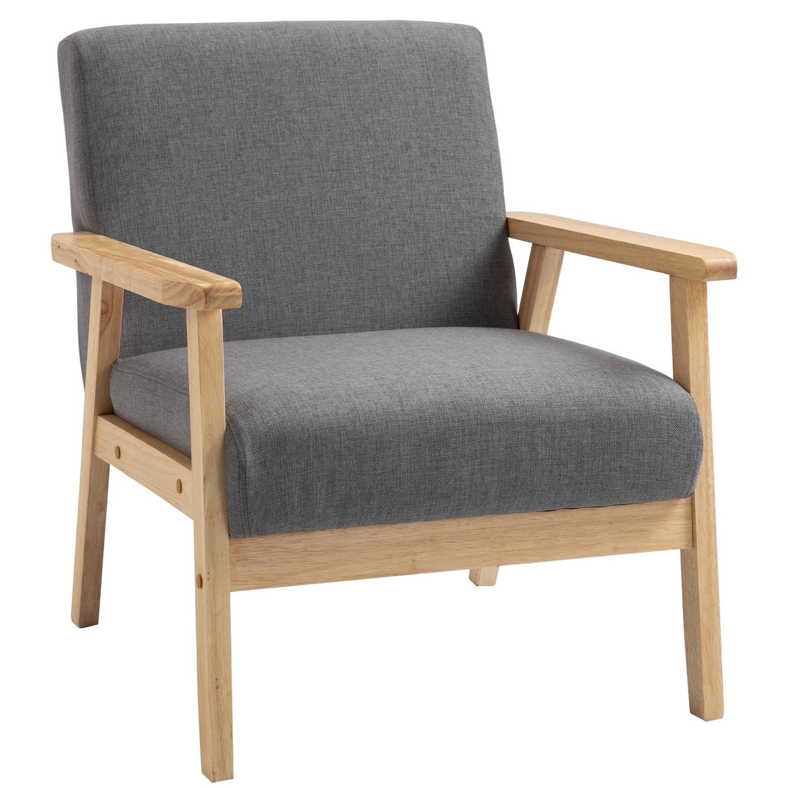 Nieuwe Retro Fauteuil in Doos - Grijs met Houten Frame, Ophalen, 75 tot 100 cm, 50 tot 75 cm, Hout