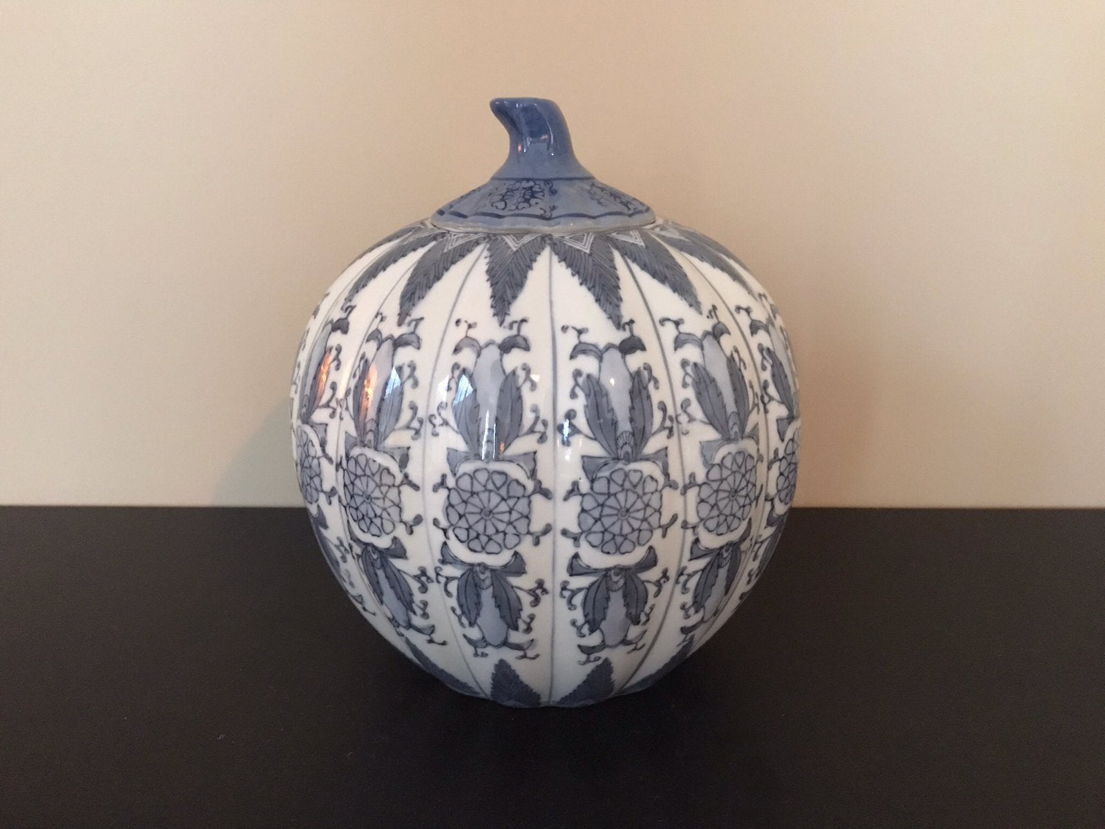 Chinese porseleinen pompoen-chinoiserie-gemberpot wit blauw, Ophalen of Verzenden