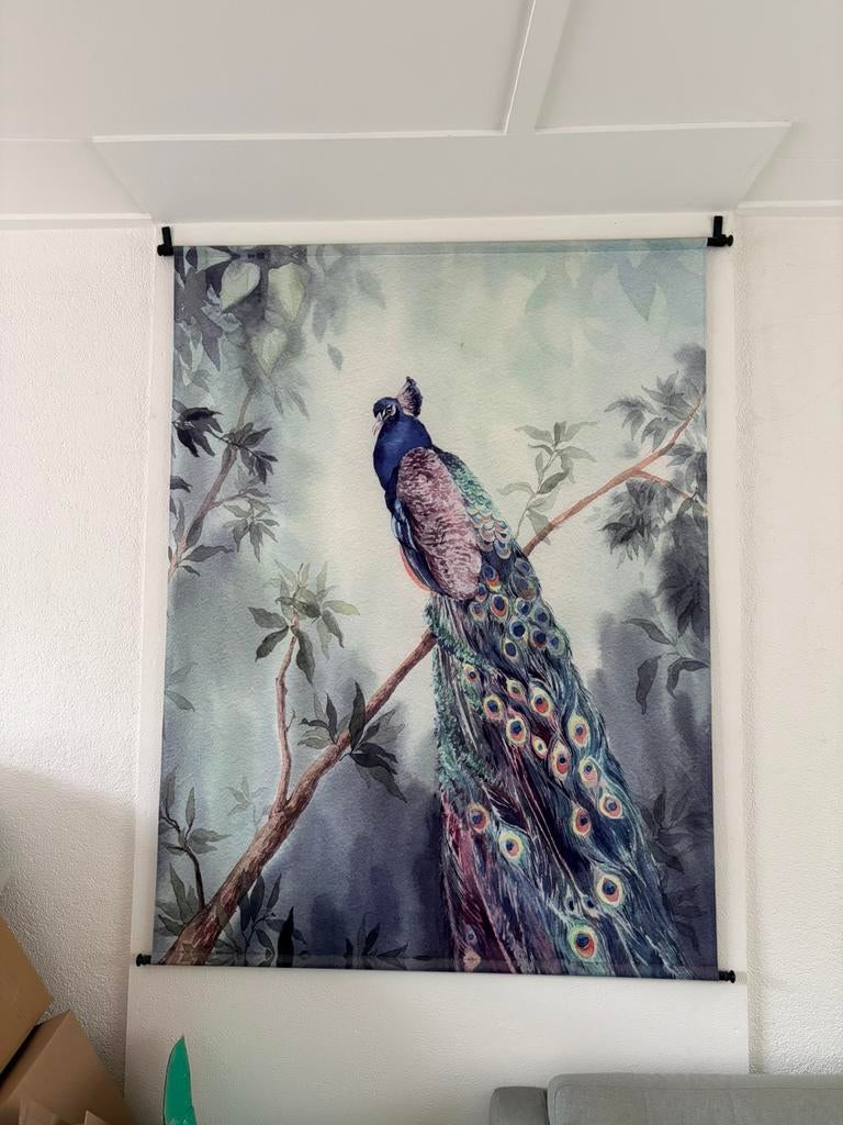 Wanddoek pauw Intratuin, Ophalen, 130 cm, Zo goed als nieuw, Met ophangsysteem