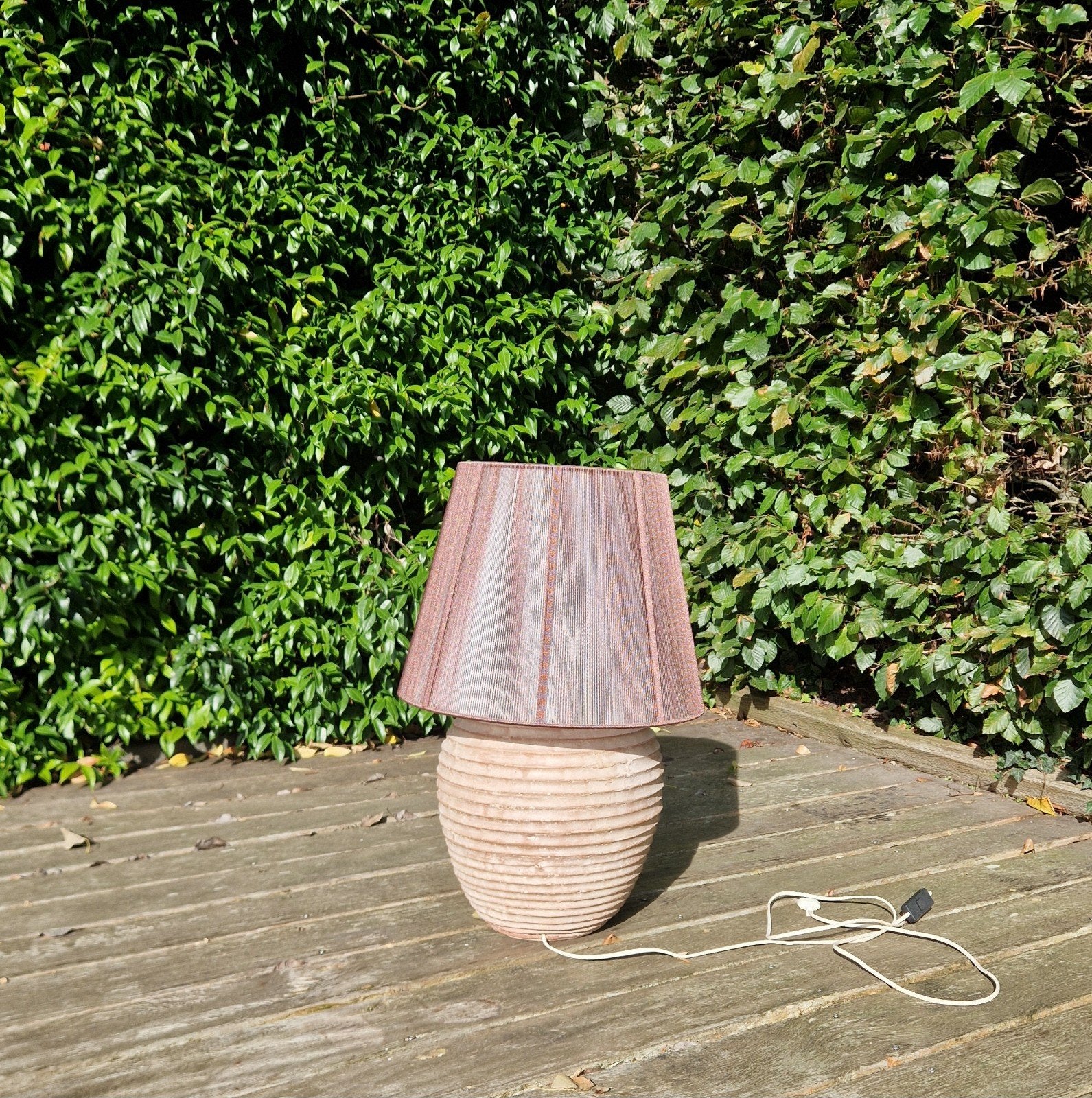 Handgemaakte Terracotta lamp met Kap, Ophalen, Zo goed als nieuw, Steen/keramiek, Bruin