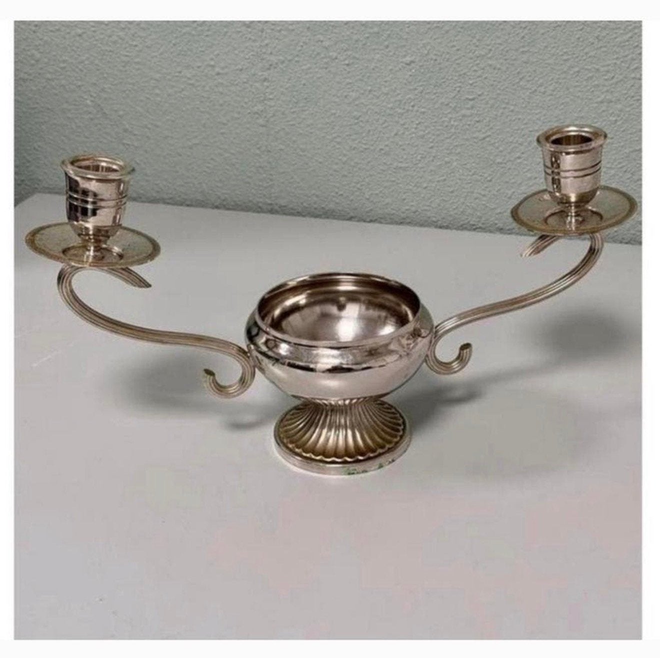 Vintage Belgische kaarsenhouder van Wiskemann Zilverkleurig, Ophalen of Verzenden