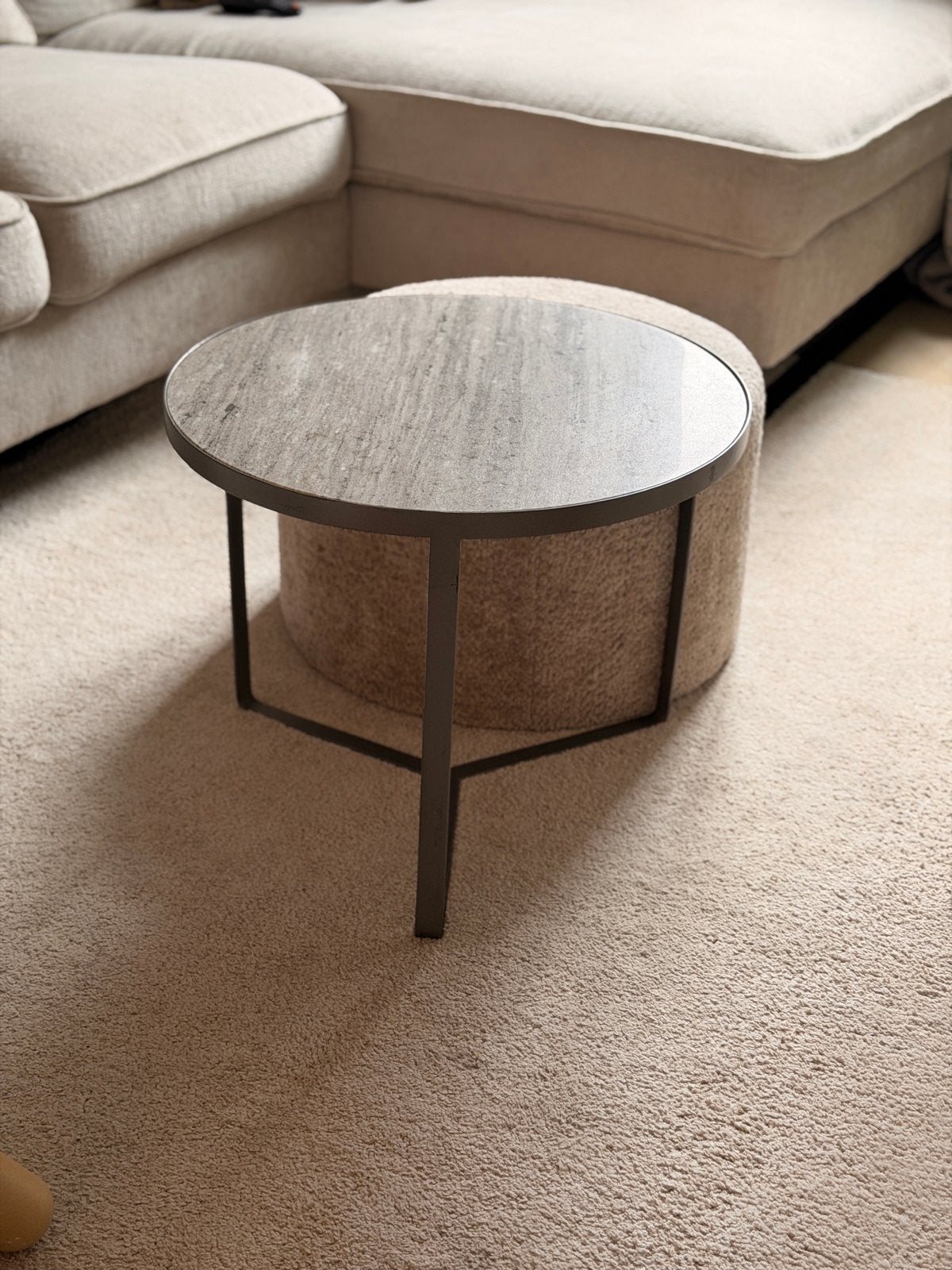 Salontafel met marmer blad - Beige grijs, 54x45 cm, Ophalen, Overige materialen, 100 tot 150 cm, Rond