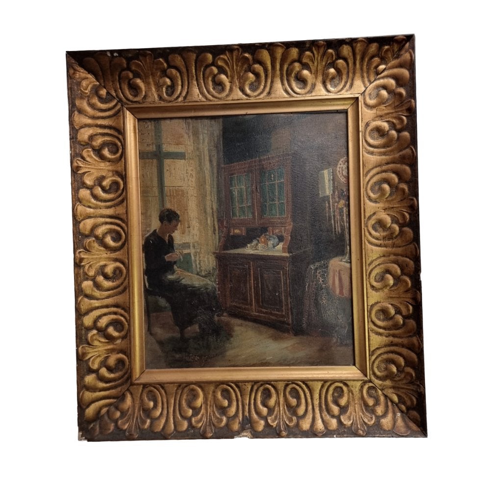 Interieur schilderij van Leopold Wittkowski, Antiek en Kunst, Kunst | Schilderijen | Klassiek, Ophalen, Paneel, Portret of Personen