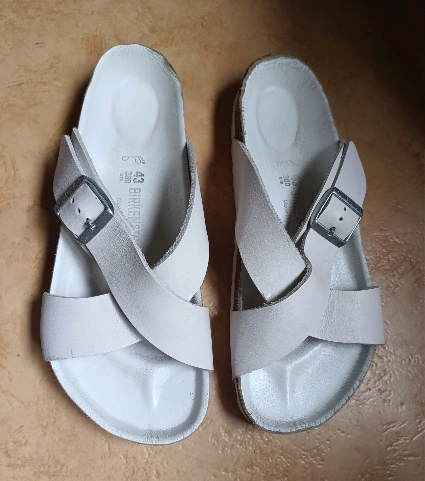 Birkenstock lederen slippers wit model Tunis maat 43, Wit, Ophalen of Verzenden, Birkenstock, Gedragen