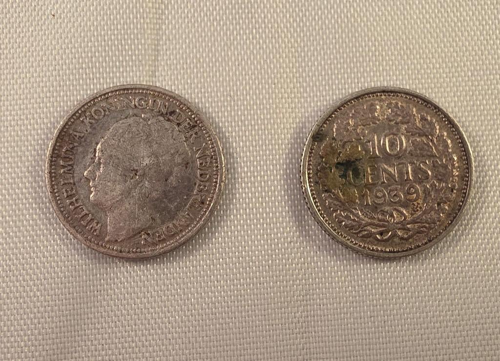 2 keer 10 cent met Wilhelmina 1939 en 1936, Postzegels en Munten, Munten | Nederland, Zilver, Ophalen of Verzenden, 10 cent, Koningin Wilhelmina