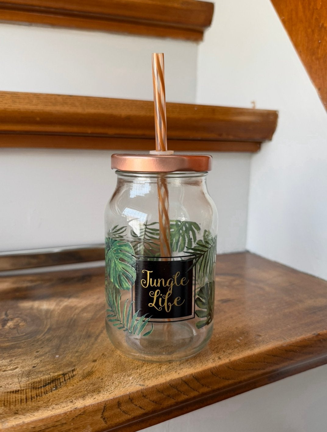 Drinkbeker glas ‘jungle life’ rosé goud, Ophalen of Verzenden, Nieuw, Overige typen