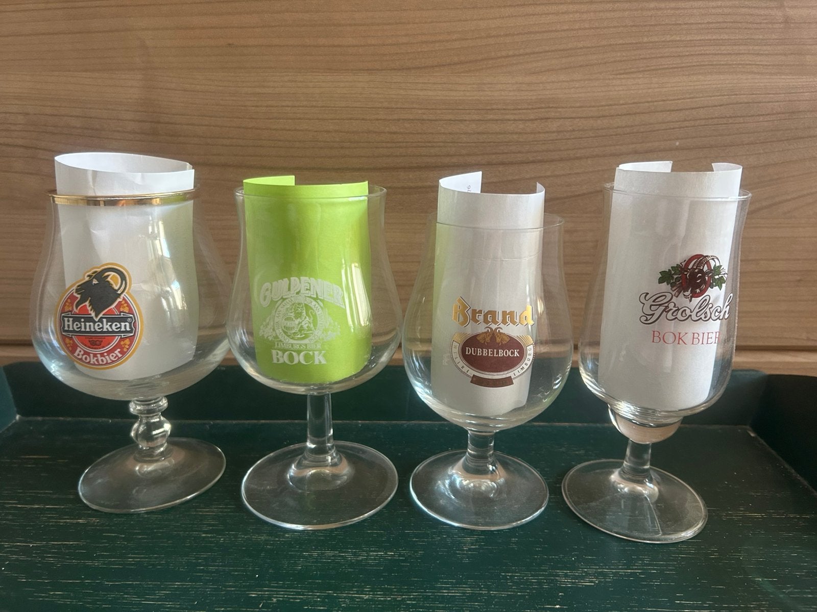 4 verschillende Bock bier glazen p/4:, Ophalen of Verzenden, Zo goed als nieuw, Glas of Glazen, Overige merken