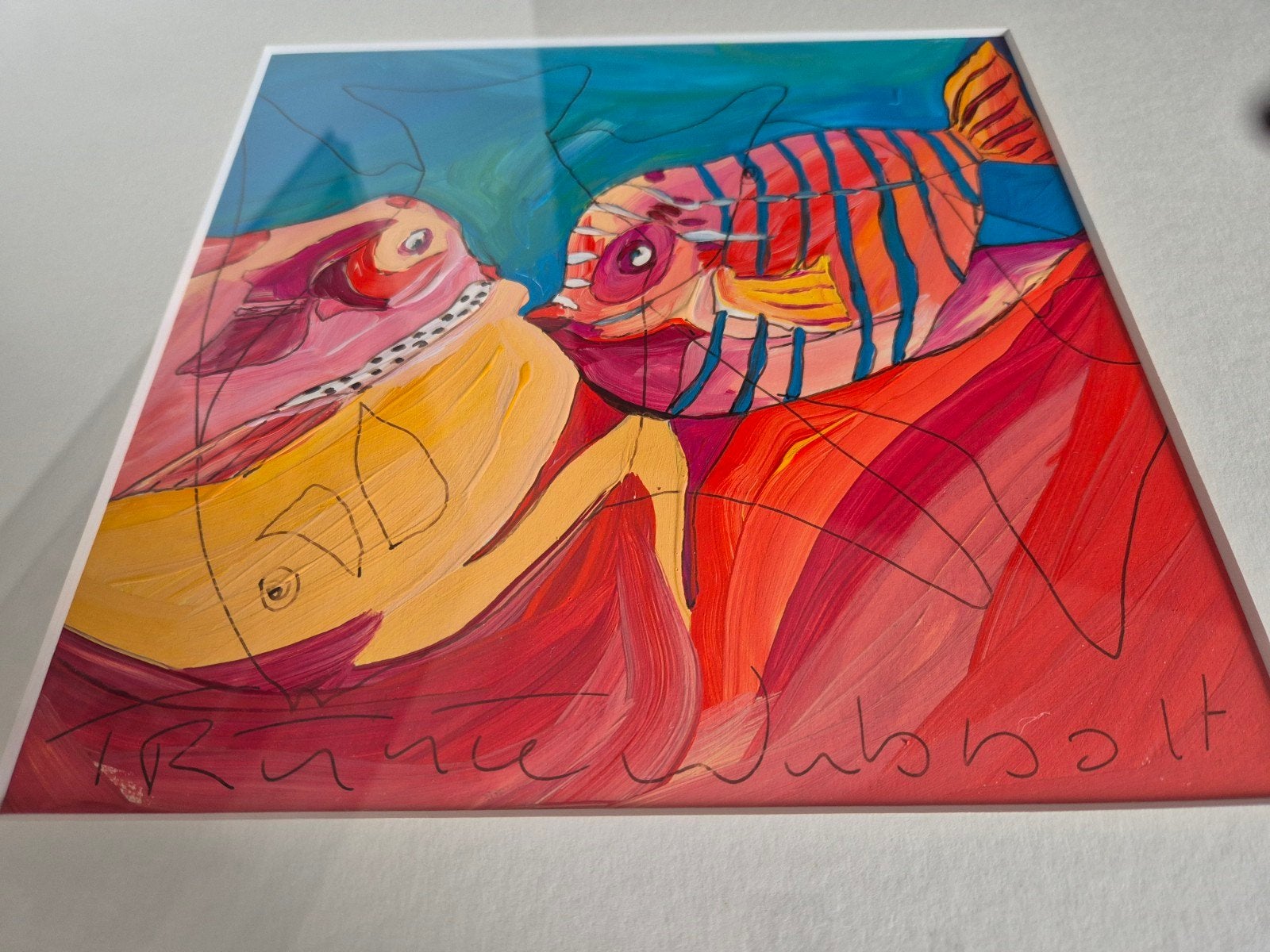 Kleurrijk schilderij, gesigneerd Trijnie Wubbolt, Ophalen