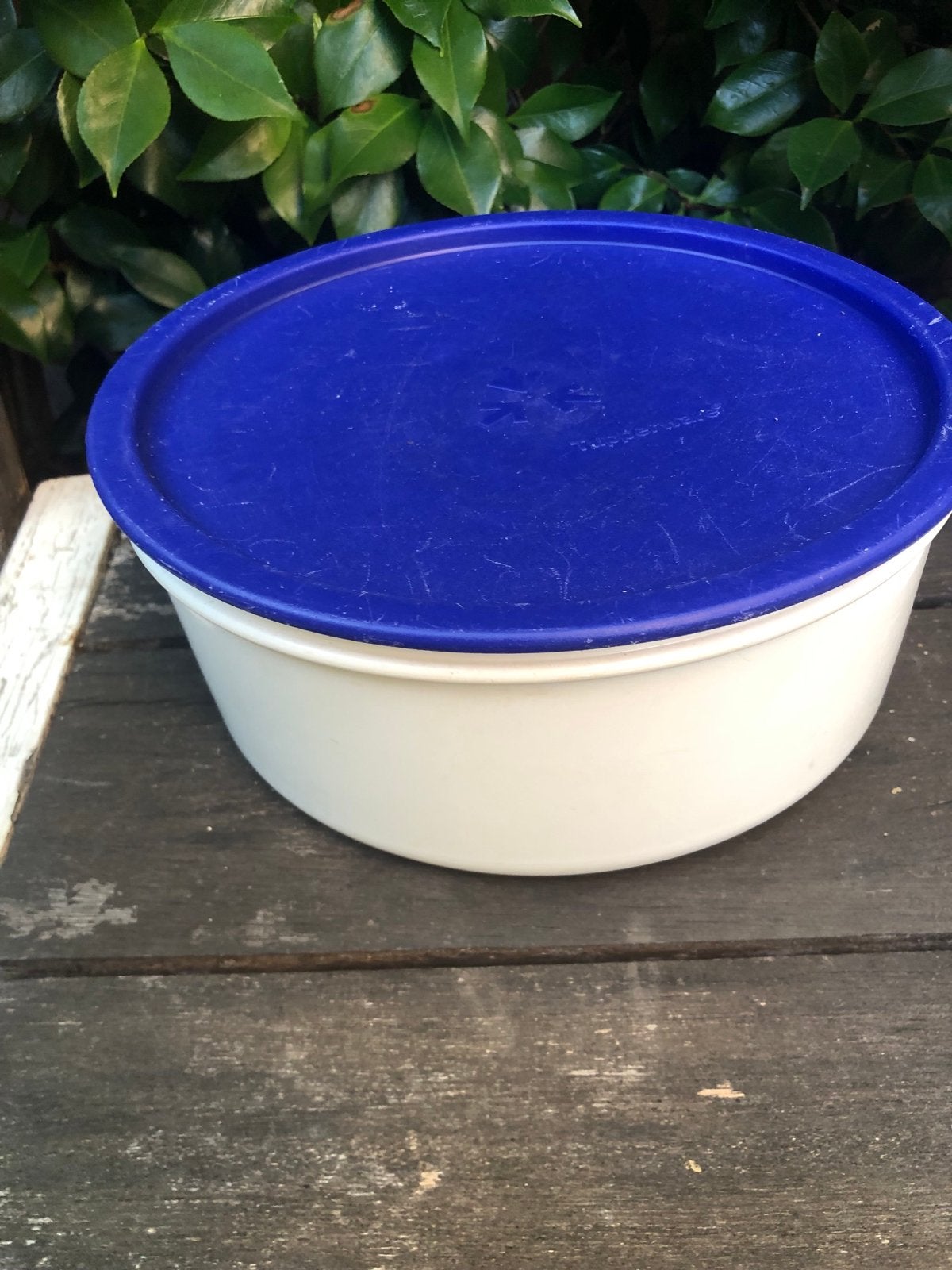 Tupperware koekjestrommel wit met blauw deksel 1.75L, Gebruikt, Wit, Ophalen of Verzenden, Met deksel