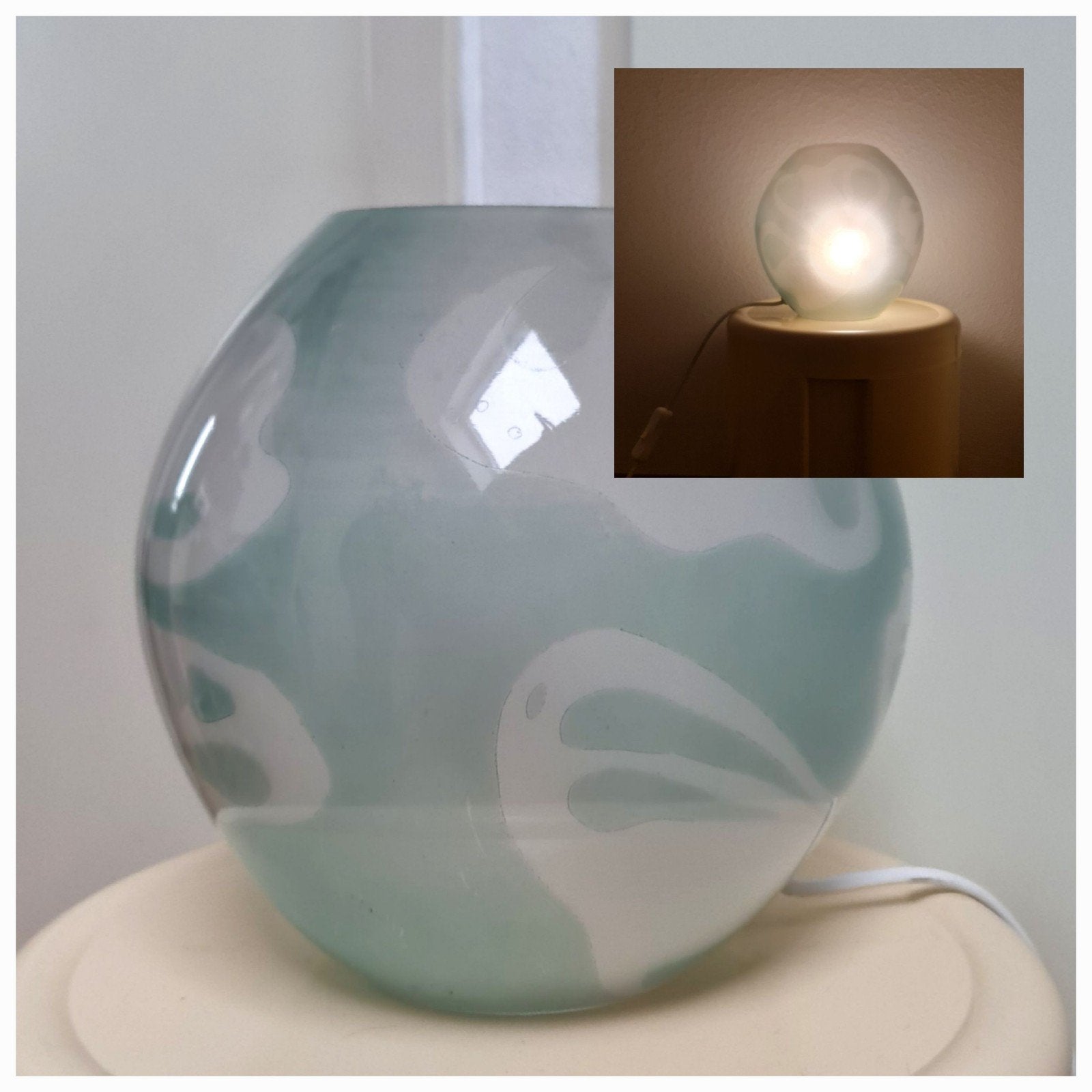 IKEA Knubbig tafellamp zeldzaam blauw groen patroon mooi, Ophalen, Gebruikt, Vintage, Meerkleurig