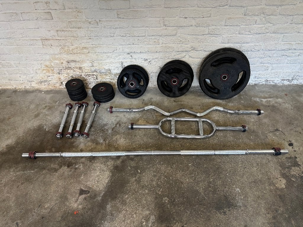 Halterset zeer compleet, Sport en Fitness, Ophalen, Zo goed als nieuw, Benen, Halterset