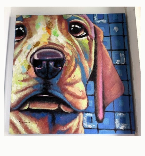 Schilderij canvas Hond, Ophalen, Zo goed als nieuw, Schilderij, 75 tot 100 cm