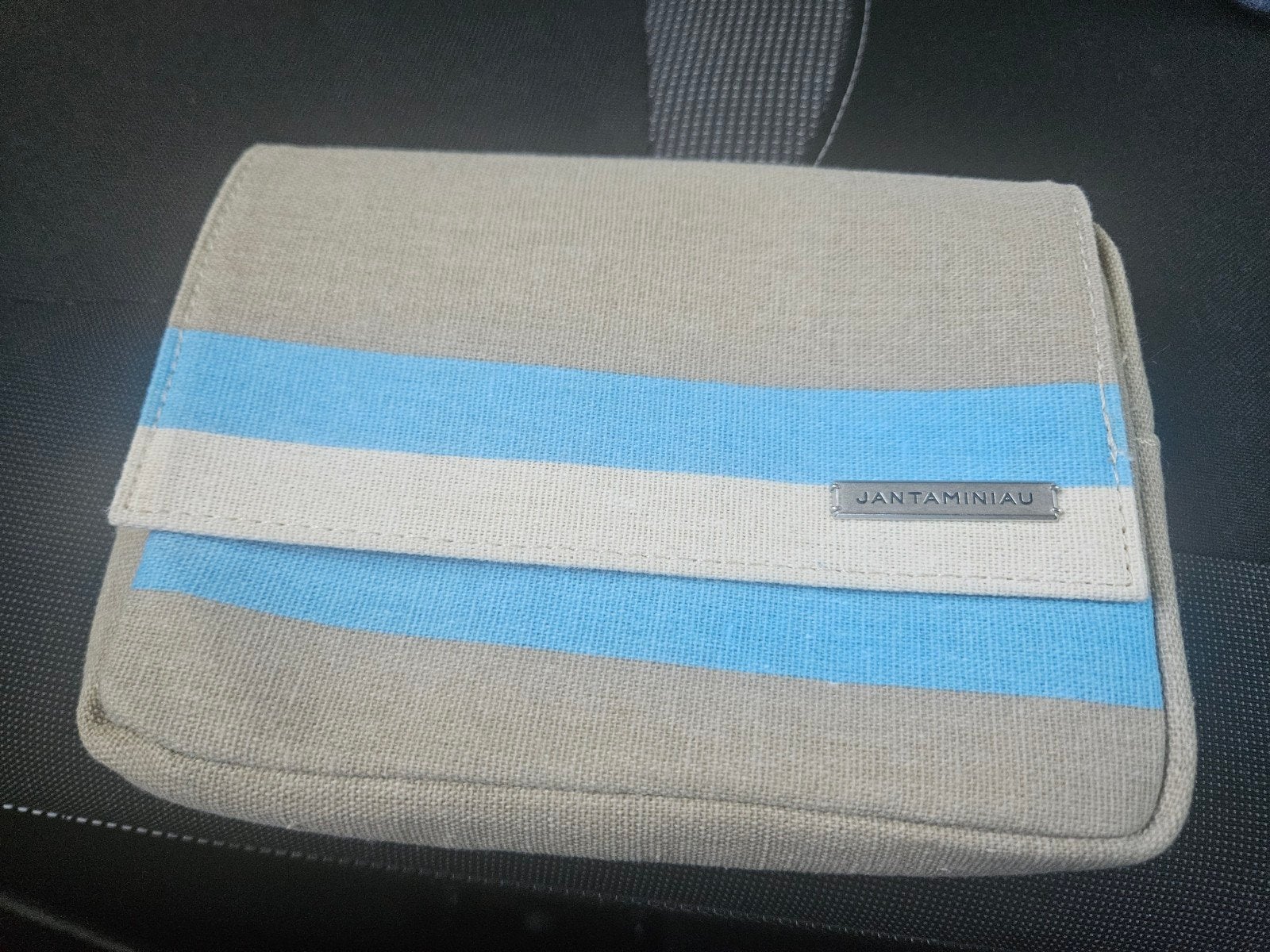JAN TAMINIAU etui/tasje - Beige met blauwe en witte strepen, Ophalen of Verzenden, Gebruikt, Meerkleurig, Heer of Dame