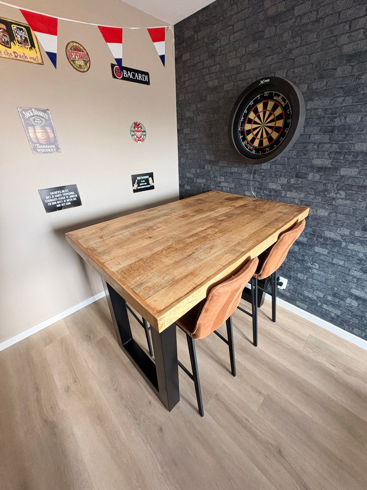 Bartafel met 4 barstoelen, Ophalen, 100 tot 150 cm, Zo goed als nieuw, 150 tot 200 cm