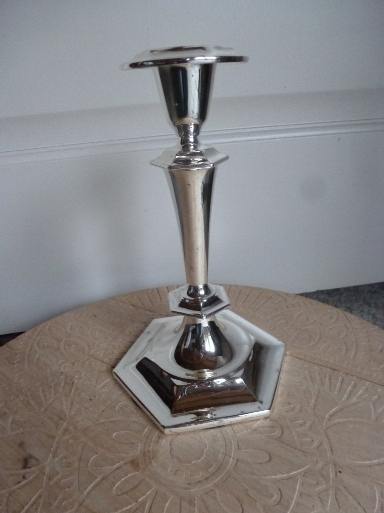 Verzilverde klassieke kandelaar, 19 cm, Gebruikt, Ophalen of Verzenden, Kandelaar