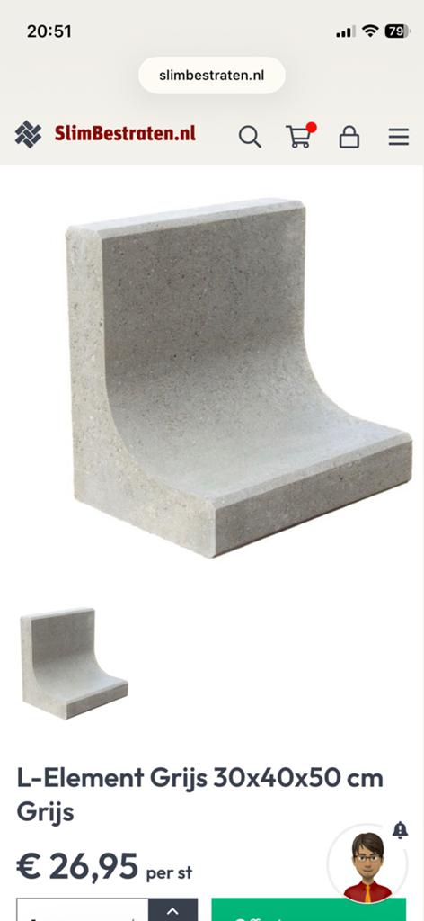 6x  L-Elementen keerwand L 30cm (voet) B 40cm H 50cm, Ophalen, Nieuw