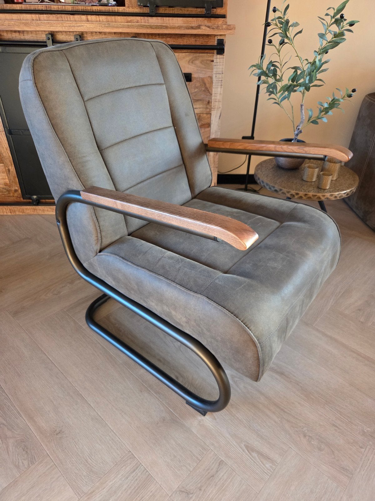 Fauteuil Ivar - Stof - Olijfgroen, Ophalen, Gebruikt, Modern, Industrieel, 75 tot 100 cm