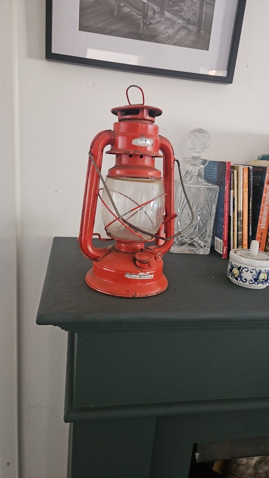 Vintage rode petroleumlamp - Decoratieve olielamp, Ophalen of Verzenden