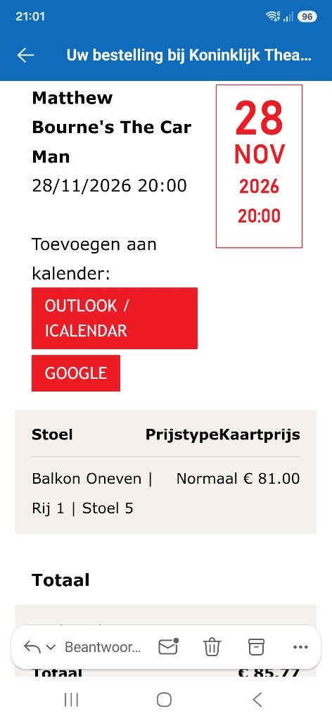 Theater ticket, Eén persoon