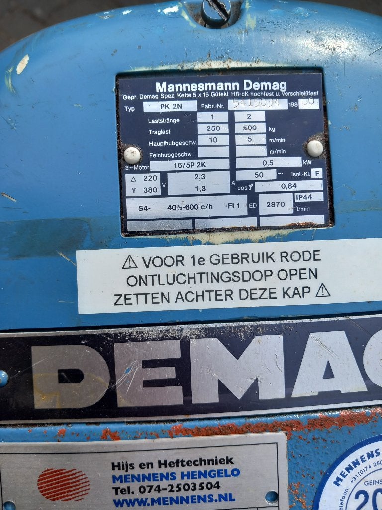 elektrische takel Demag 500 kg, Ophalen, Gebruikt, Elektrisch