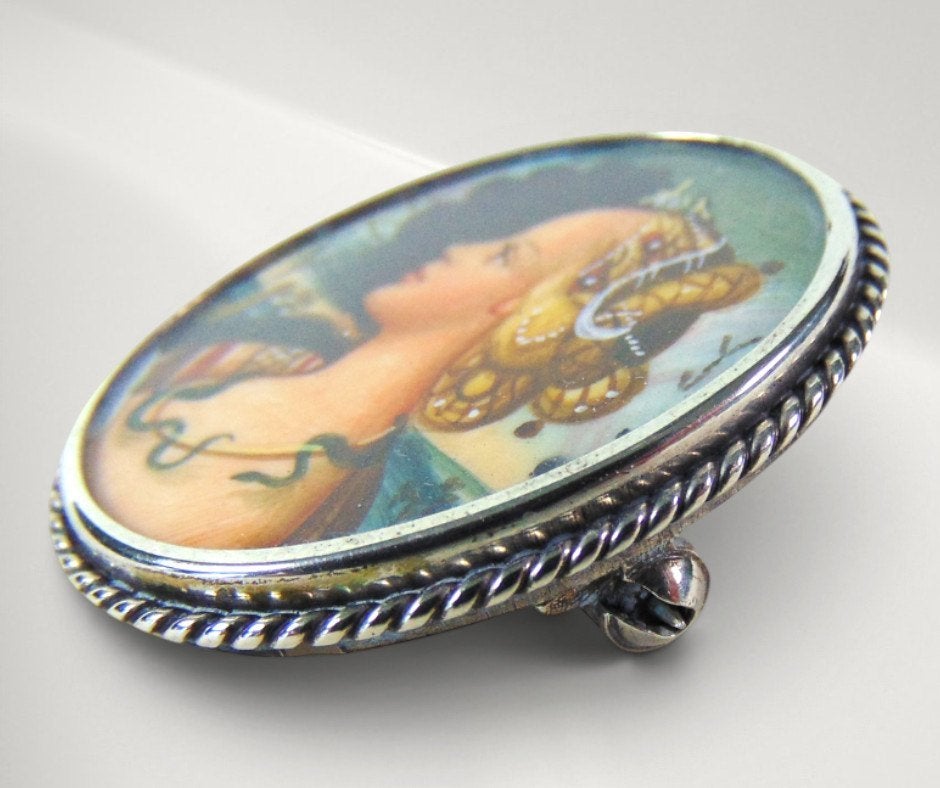 Antiek Italië 800 zilver geschilderd portret hanger/broche!, Sieraden, Tassen en Uiterlijk, Broches, Overige kleuren, Verzenden