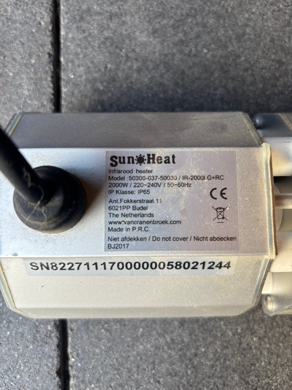 Te koop Sun Heat 2000w terrasverwarmer., Ophalen, Zo goed als nieuw, Elektrisch, Wand