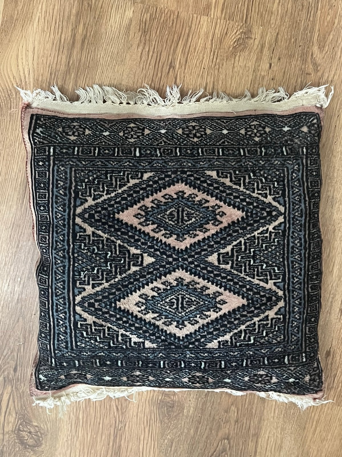 Decoratief Kussen 50/50 cm met Oosters Patroon en Franjes, Ophalen of Verzenden, Gebruikt, Blauw, Vierkant