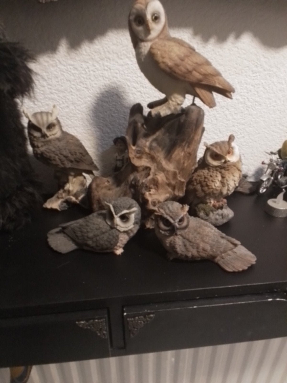 Prachtige uilenfamilie op boomstam - decoratie, Ophalen of Verzenden, Gebruikt, Dier