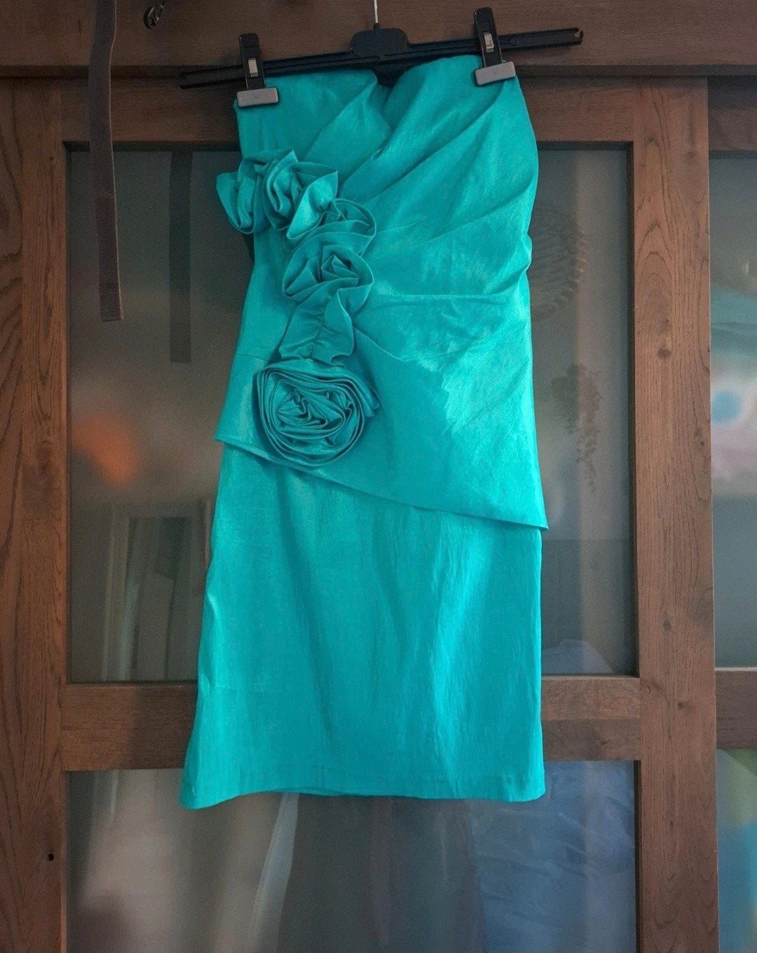 Turquoise galajurk maat S, Kleding | Dames, Jurken, Ophalen of Verzenden, Zo goed als nieuw, Pink Boom Paris, Maat 36 (S)