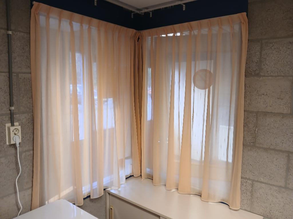 Gordijnen vitrage, Ophalen, Gebruikt, 200 cm of meer, Beige