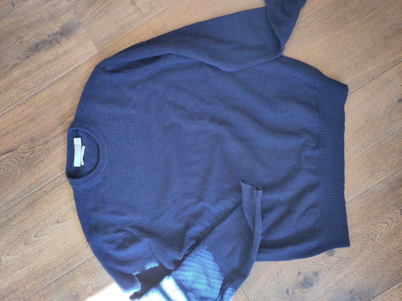 Trui donkerblauw lamswol Bijenkorf XL, Ophalen of Verzenden, Zo goed als nieuw, Maat 42/44 (L), Blauw