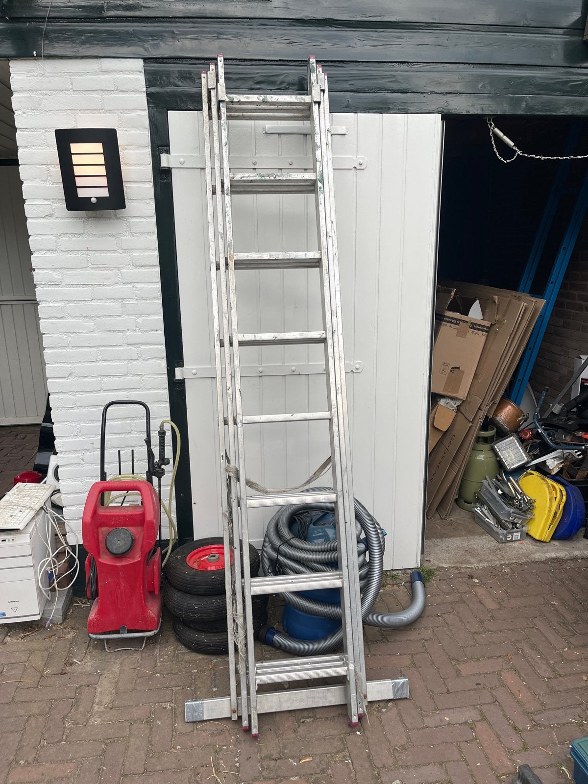 Gebruikte aluminium ladder - 4 meter of meer, Ophalen, Gebruikt, Ladder, Opvouwbaar of Inschuifbaar