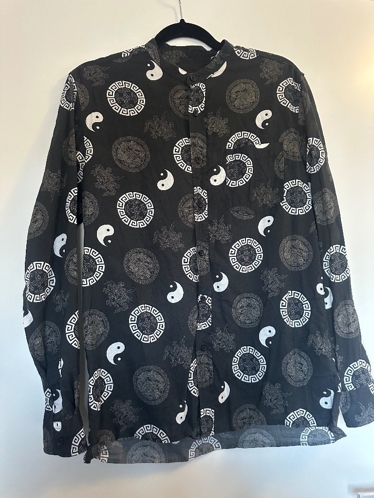 Yin yang overhemd, Topman, maat M (ZGAN), Zwart, Zo goed als nieuw, Topman, Halswijdte 39/40 (M)