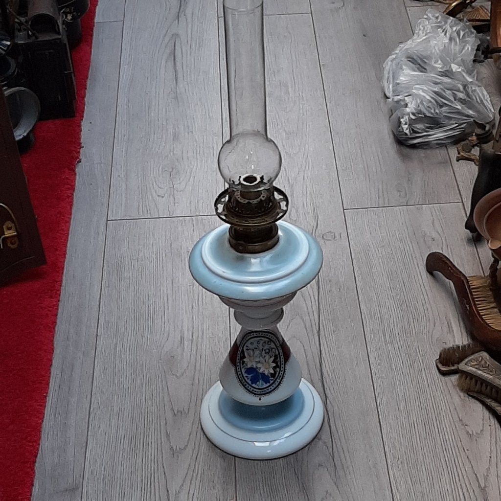 olielamp opaline glas handgeschilderde decoratie antiek, Antiek en Kunst, Ophalen