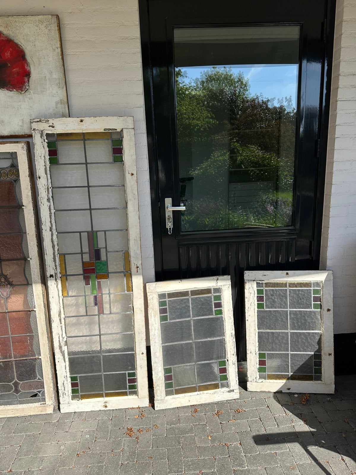 Drie art deco glas in lood ramen, Ophalen of Verzenden