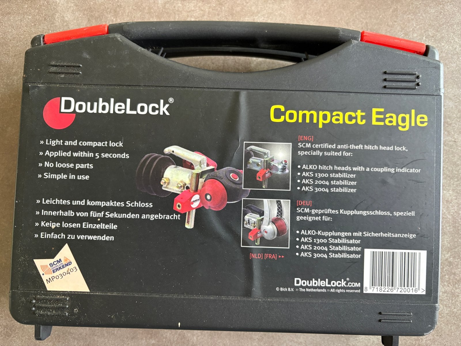 DoubleLock Compact Eagle SCM gekeurd disselslot, Caravans en Kamperen, Ophalen, Zo goed als nieuw