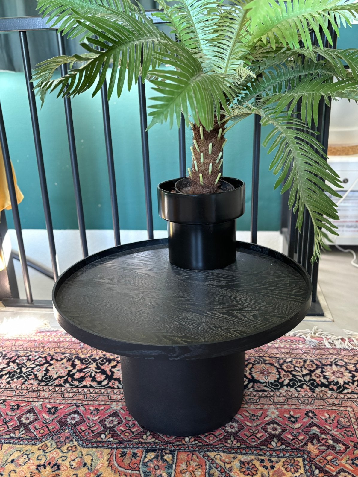 Zwarte ronde salontafel/bijzettafel houtlook Japandi stijl, Ophalen, Rond, 50 tot 100 cm, '