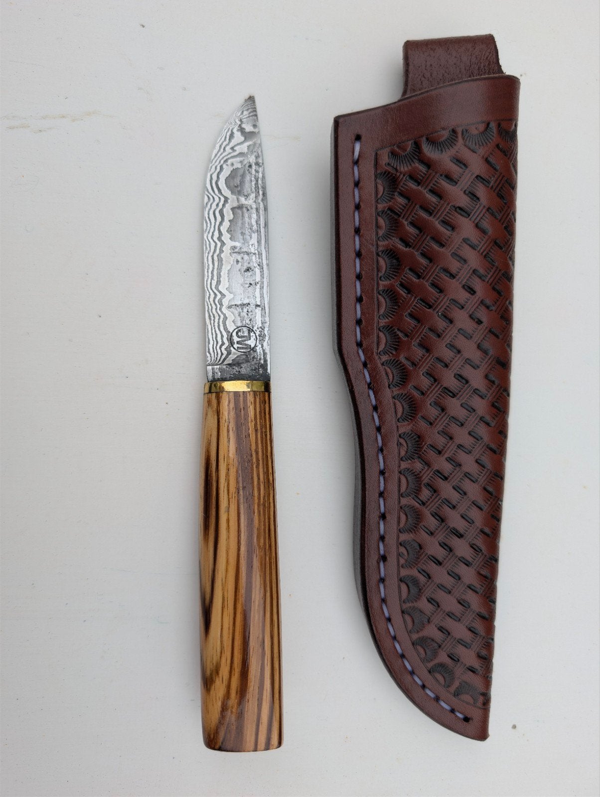 Handgemaakt Damastmes met Zebrawood Handvat, puukko, Ophalen of Verzenden