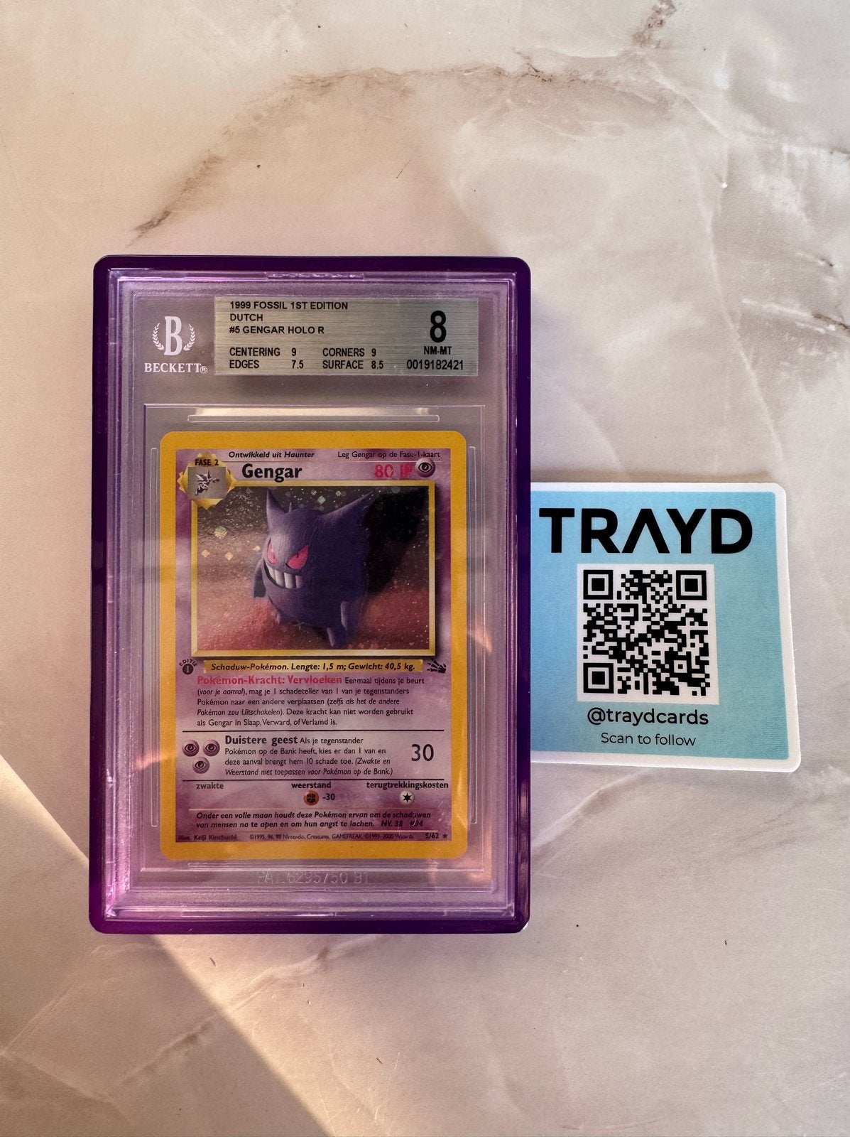 Gengar 1999 Fossil 1st Edition BGS 8 Pokémon Kaart, Hobby en Vrije tijd, Verzamelkaartspellen | Pokémon, Ophalen of Verzenden