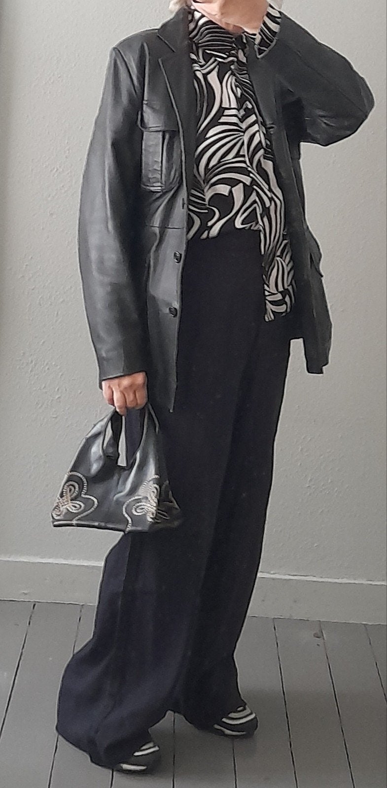 Vintage Dames / Heren Leren Jas Retro, Overige typen, Zwart, Ophalen of Verzenden, Maat 36 (S)