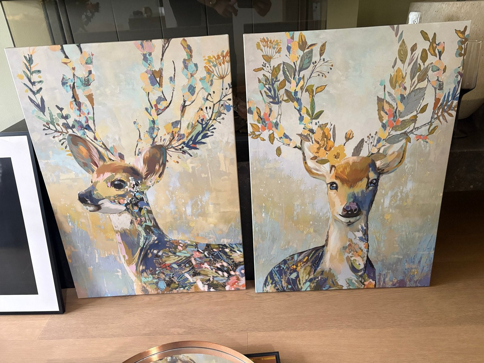 Set van 2 Canvas Schilderijen: Herten met Bloemen, Ophalen