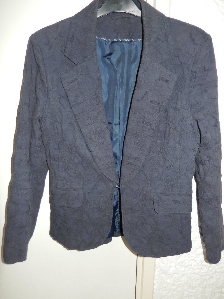 jasjes mt38 blauw vintage couture paisley weefsel als nieuw, Maat 38/40 (M), Vintage couture, Blauw, Ophalen of Verzenden