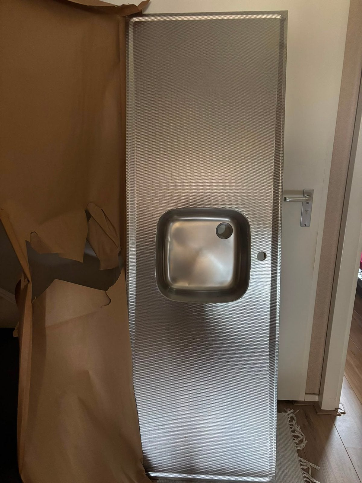 Nieuw metalen keukenblad met spoelbak - 60x182 cm, Overige typen, Ophalen, Nieuw, Metaal