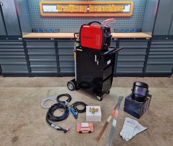complete set! Rowac TIG 200P AC/DC laswagen groot ladenblok, Rowac, Nobelweg 5, 6669 MV Dodewaard, Info@kraaijkamp-lasmachines.nl