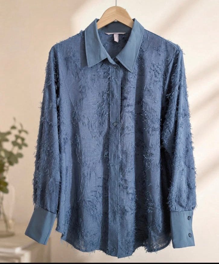 H&M Blouse met textuur - Maat M, Ophalen, Zo goed als nieuw, Maat 38/40 (M), Blauw