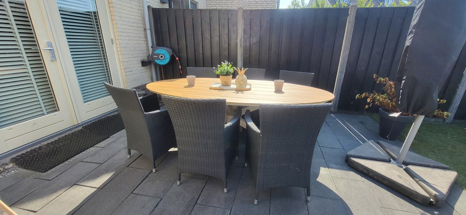 6 gebruikte rotan antraciet grijze tuinstoelen, Tuin en Terras, Tuinstoelen, Ophalen, Gebruikt