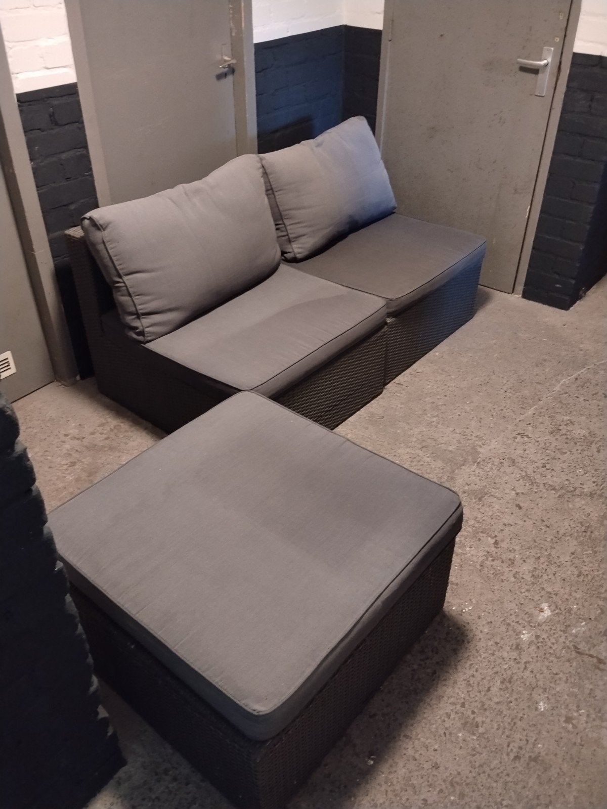 Loungeset 3-delig (1x 70x70, 2x 70x85) - Grijs kunststof, Kunststof, Gebruikt, Bank, Loungeset