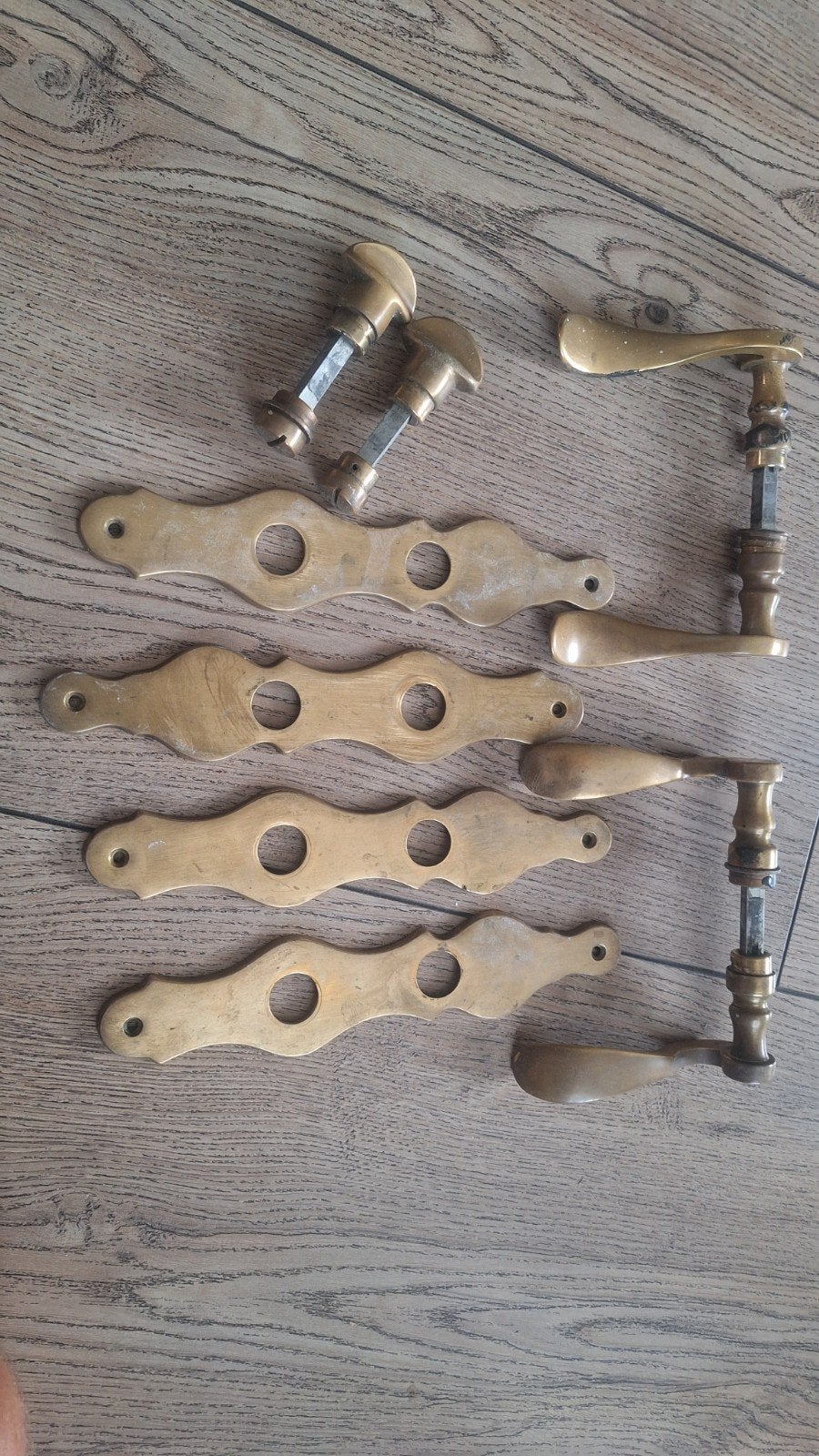 2x deurklink voor toilet of douche  zijn van messing  antiek, Doe-het-zelf en Verbouw, Hang- en Sluitwerk, Ophalen, Gebruikt, Koper of Messing